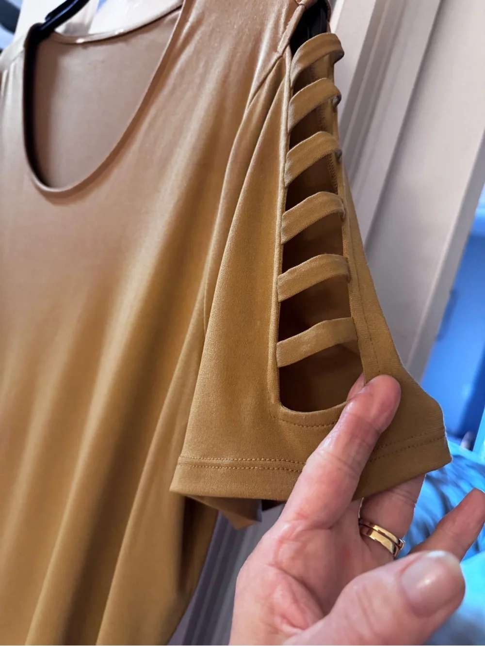 Michael Kors Ladder-Sleeve Short-Sleeve Tee in Tan-